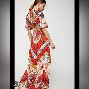 NWT Free People Limited Edition Coco Printed Maxi Dress in Red Size S VERY RARE